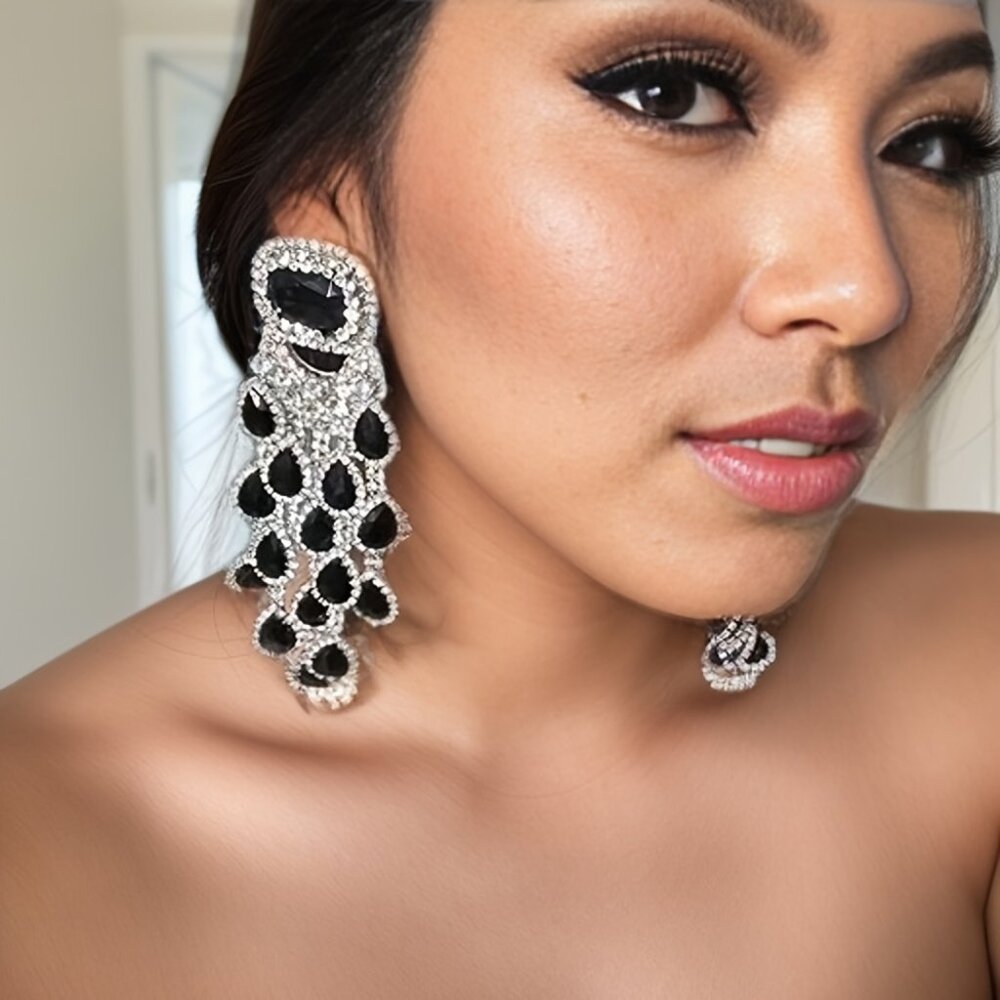 Exaggerated High-end Multi-layer Water Drop Earrings With Luxurious Gemstone